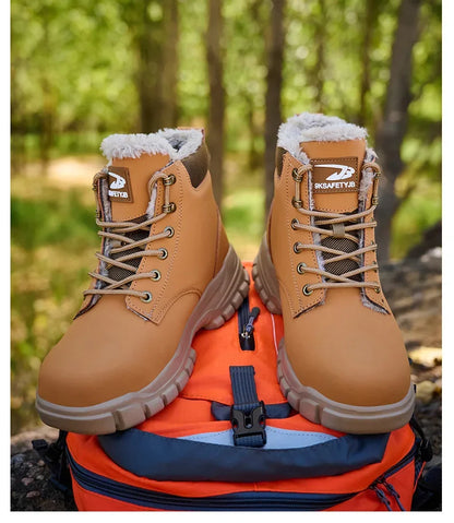 Botas de seguridad para el trabajo para hombre, cálidas y resistentes al agua, con punta de acero, para invierno, 2024