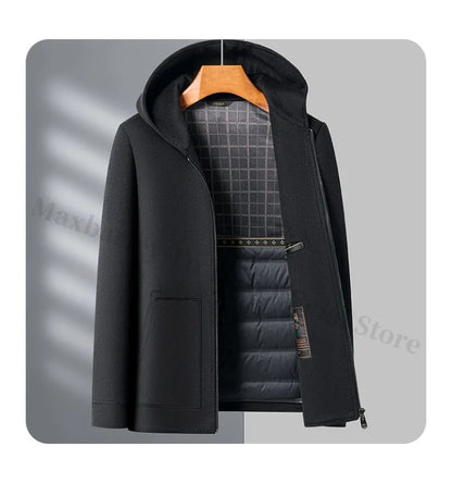 Chaqueta de lana para hombre Maxbarley con capucha, ideal para actividades al aire libre, trabajo, cortavientos, cálida, con forro desmontable de alta calidad y muy cómoda. Abrigo de lana ligero para invierno.