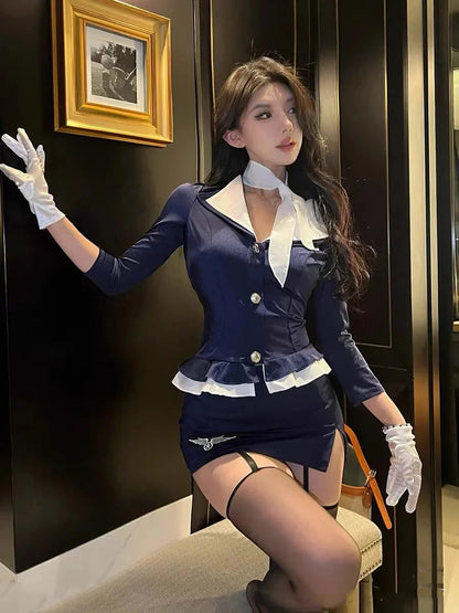 2025NEW Airline Stewardess Cosplay For Woman Sexy Air Hostess Uniform Halloween Costumes Fancy Role Play Party