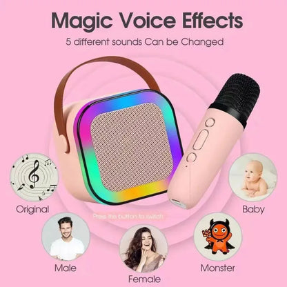 Máquina de karaoke con altavoz Bluetooth portátil y 2 micrófonos inalámbricos, altavoz de canto familiar de alta fidelidad, regalo para niños, caja de sonido