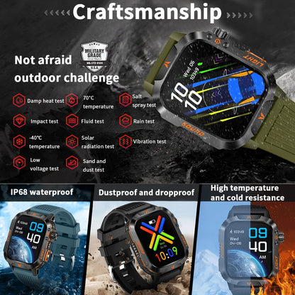 Reloj inteligente 2024 con pantalla 2.01, linterna para exteriores, brújula, IP68, resistente al agua, llamadas inalámbricas, batería de 600 mAh, modo deportivo de 100+