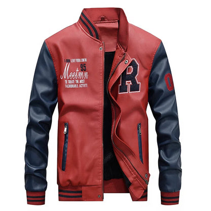 Chaquetas de cuero de béisbol delgadas de motocicleta de moda 2025 para hombre, chaqueta de cuero cálida de otoño e invierno, chaqueta de cuero de vellón de vuelo para hombre C