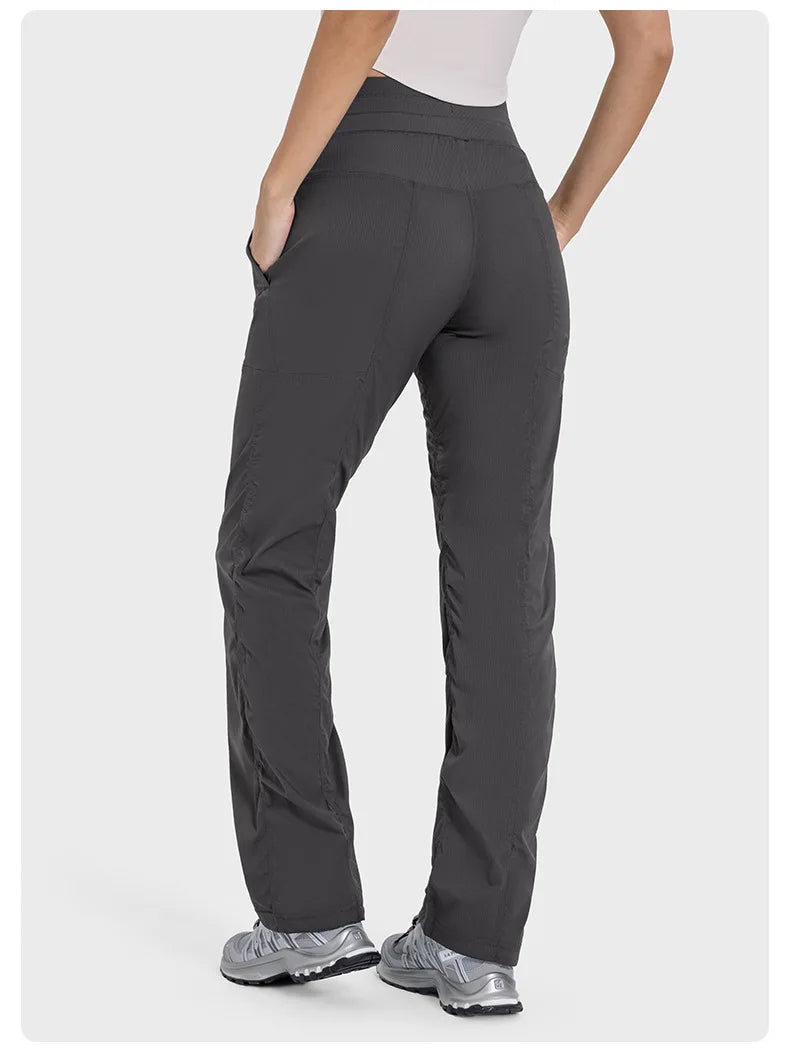 Pantalones deportivos de mujer de secado rápido, ligeros, transpirables, para correr, fitness, cintura alta, holgados, de pierna ancha, casuales, para yoga, otoño 2024.