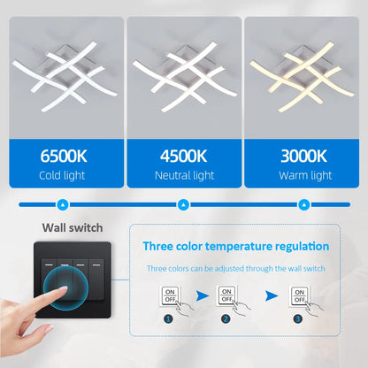 Lámpara de techo LED moderna para sala de estar, restaurante, luz variable de 3 colores, dormitorio, balcón, 24 W, diseño curvo