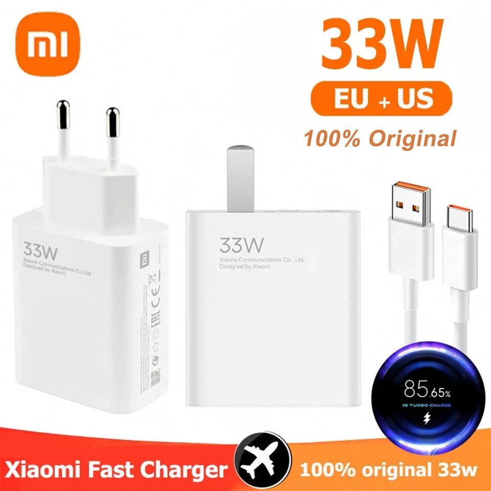 Cargador turbo original Xiaomi de 33 W, carga rápida, adaptador de EE. UU. para Mi 10T, 10S, Poco X5, X3, M5S, F3, Redmi Note 13, 12, Pad Pro, Cargador europeo