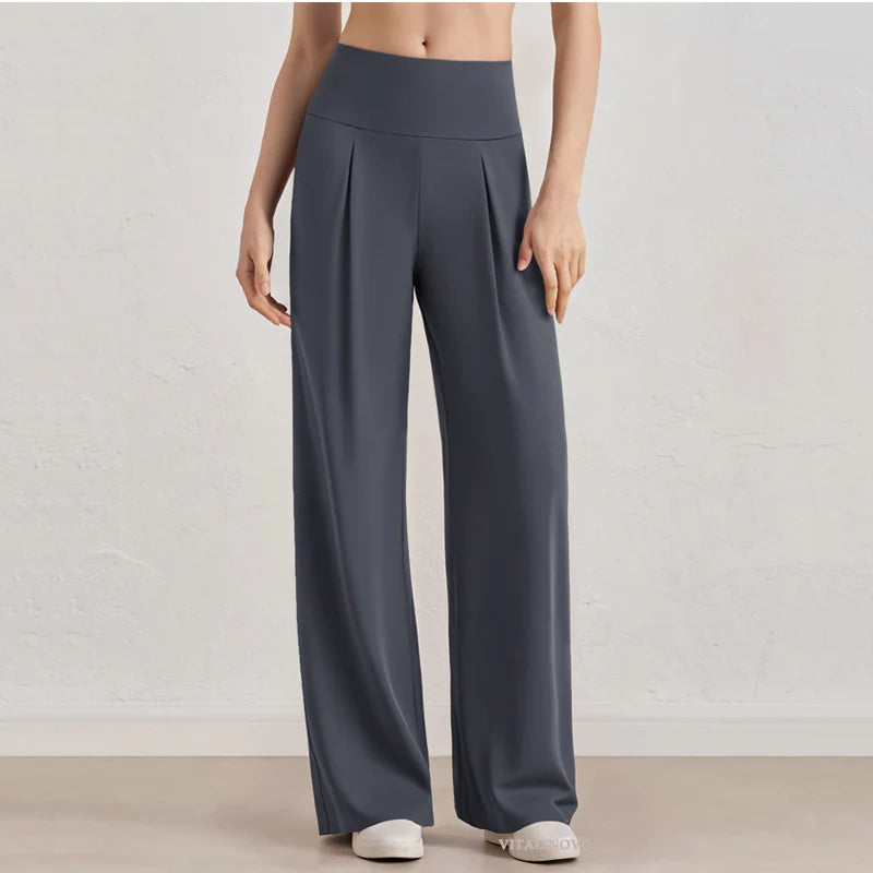 Pantalones de pierna ancha para mujer VITALINOVO, sin bolsillos, cintura alta, elásticos, holgados, tipo chándal, sensación de desnudez, informales, para estar en casa, yoga o entrenamiento, estilo palazzo.