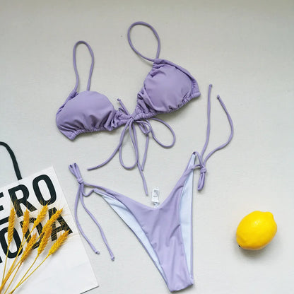 Bikini sexy de 21 colores para mujer, traje de baño liso con estampado floral de leopardo, conjunto de bikini de playa con tirantes y vendaje