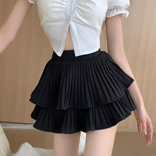 Minifalda con volantes escalonados, cintura alta, capas sueltas, falda corta de gasa, verano primavera, para mujer, atuendo suave de chica hada