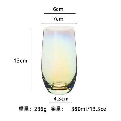 Vaso de agua redondo transparente de vidrio de alta calidad, colorido, con forma de huevo, resistente al calor, con borde dorado, para jugo, para uso doméstico.