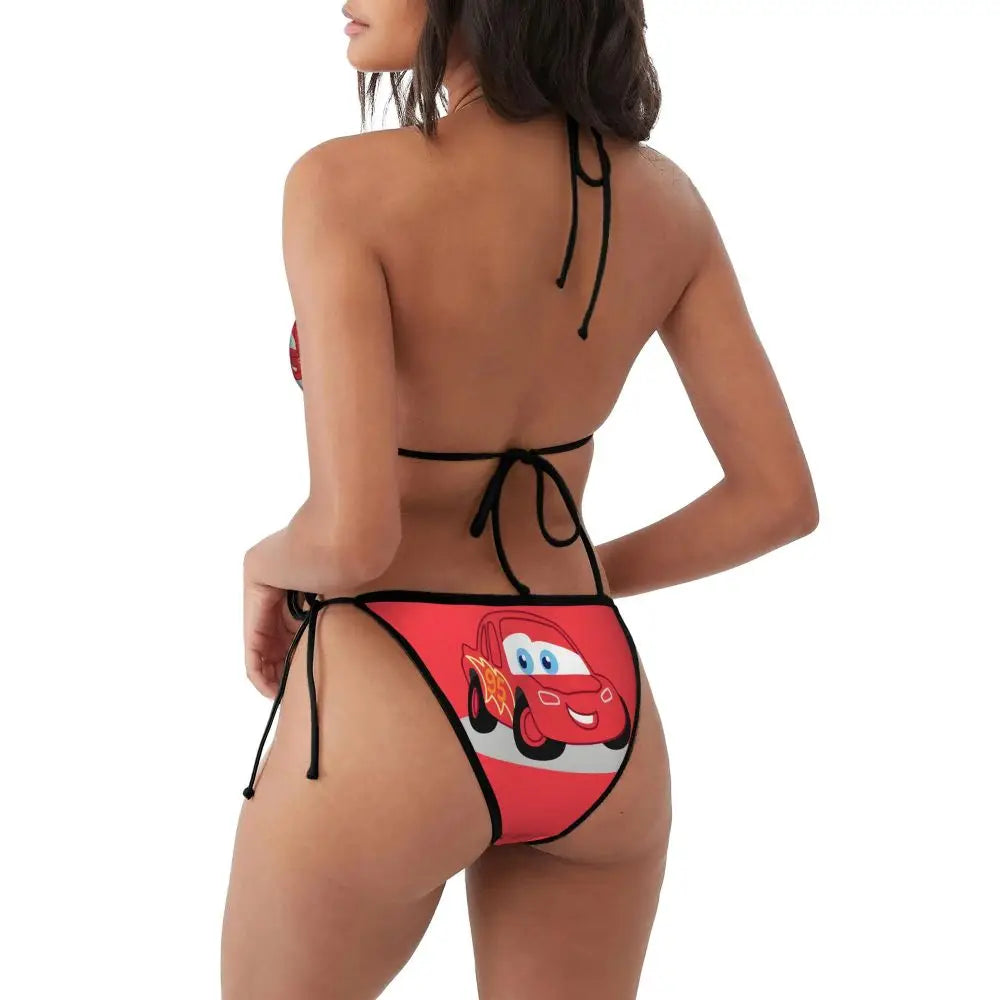 Conjunto de bikini personalizado de Rayo McQueen, traje de baño de dos piezas, bikinis de coches para mujer, conjuntos de bikini triangulares sexys para mujer, traje de baño