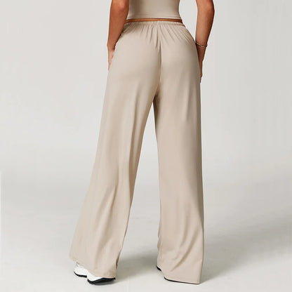 Pantalones de yoga de cintura alta para mujer, pantalones casuales holgados de pierna ancha, pantalones deportivos para mujer, pantalones para correr y fitness con cordón elástico