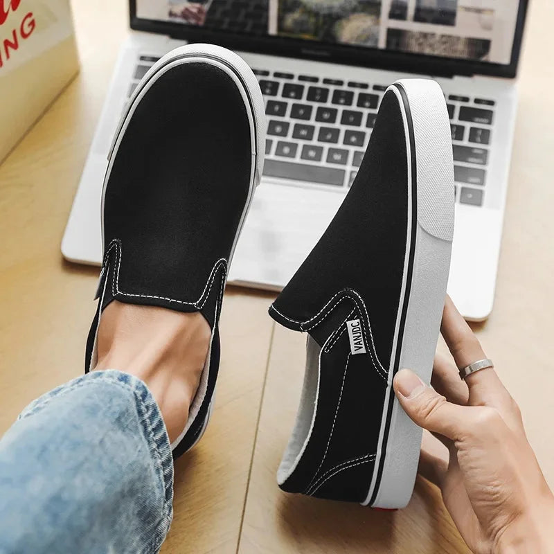 Zapatos casuales de lona sin cordones para mujer, primavera otoño, color liso, suela de goma, cómodos, forrados de algodón, estilo urbano, calzado para estudiantes