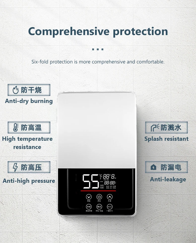 Calentador de agua eléctrico termostático DMWD de 7000 W con control remoto. Calentador instantáneo, resistente al agua y sin tanque, ideal para ducha o bañera.