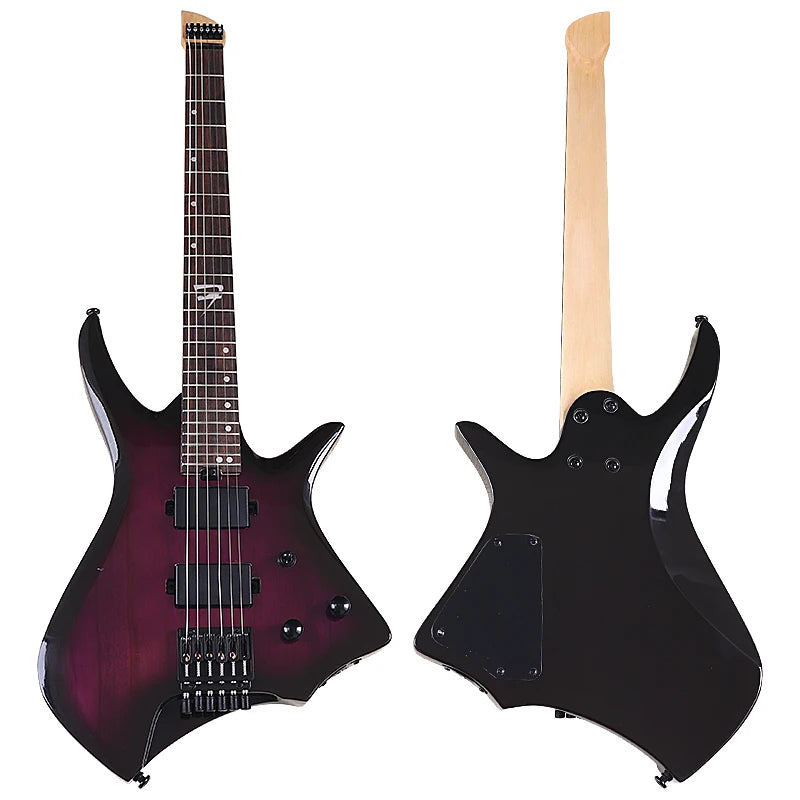 Mini guitarra eléctrica de 6 cuerdas sin pala, 30 pulgadas, cuerpo de madera maciza de paulownia, mástil de arce.