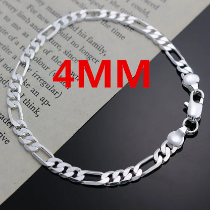 Cadena de plata 925 de 4 mm para hombre y mujer, conjunto de pulsera, collar y joyería, regalo de Navidad, dijes para boda.