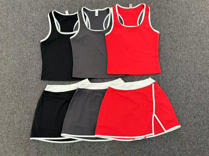Conjunto de falda de yoga para mujer, conjunto deportivo de tenis, camiseta sin mangas deportiva de secado rápido, ropa de yoga de cintura alta antiexposición, ropa deportiva de fitness para yoga