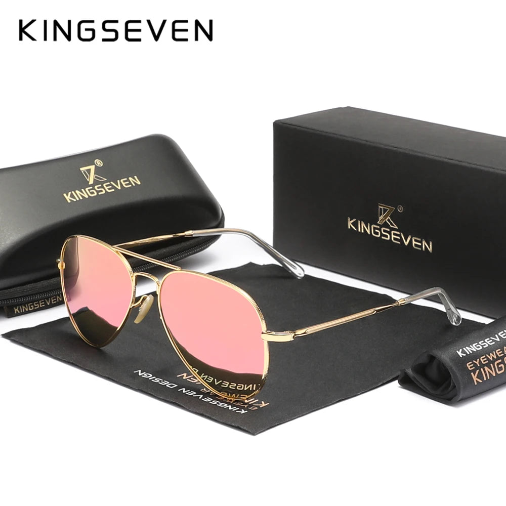 Gafas de sol KINGSEVEN Pilot de aleación, polarizadas, UV400, antirreflejos, montura completa, estilo chirivía, estilo retro de lujo para mujer