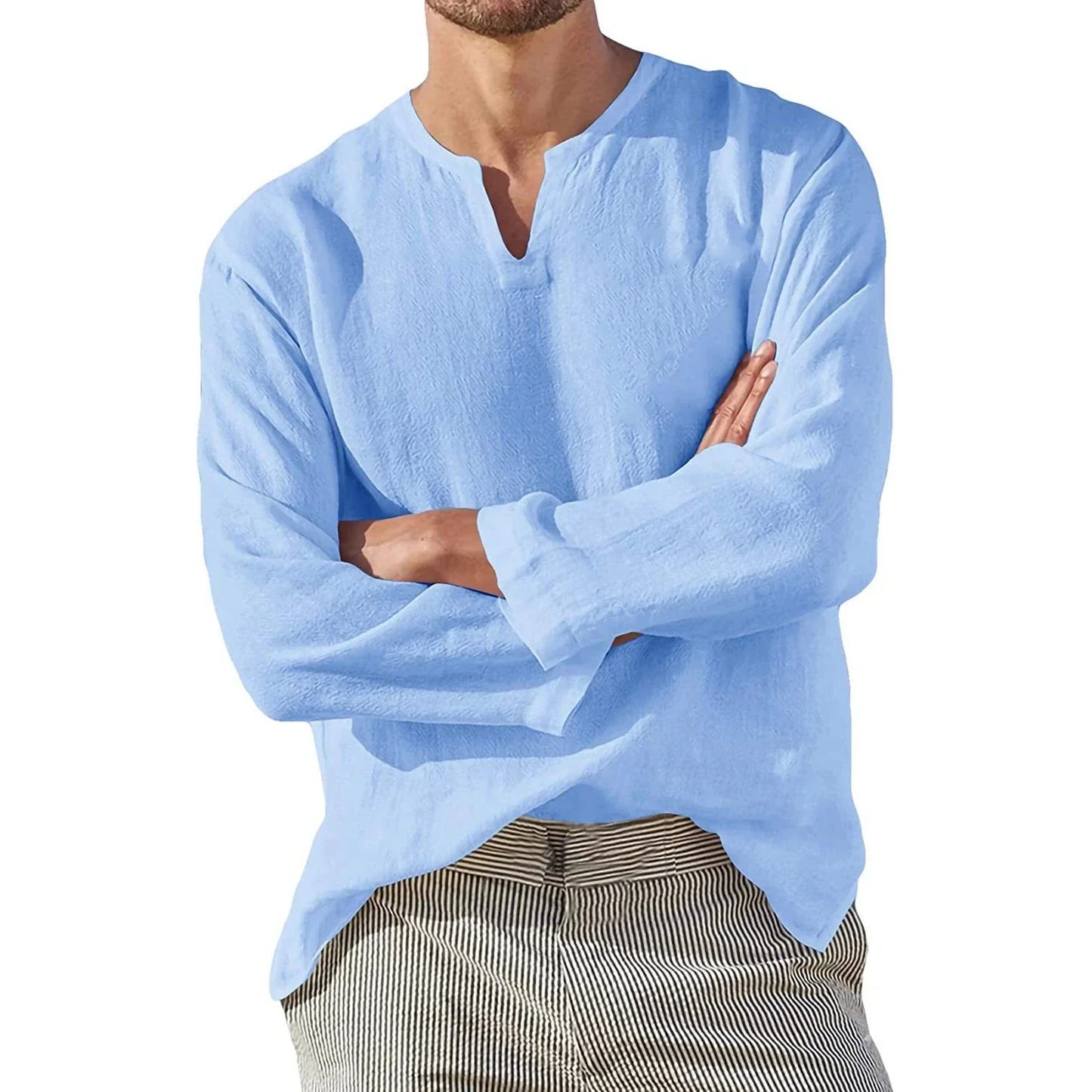 Camisa de lino para hombre 2025, transpirable, color sólido, manga larga, estilo Harajuku, informal, camisa hawaiana, tallas grandes S-5XL