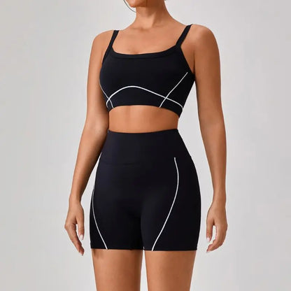 Conjunto deportivo de yoga de verano de 2 piezas con retazos y leggings de cintura alta con abertura para mujer, conjunto de entrenamiento de fitness, chándal deportivo para mujer