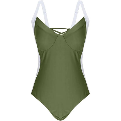 Traje de baño de una pieza con cordones y empalme de 7 colores, tallas S a XL, para mujer, corte de pierna alta, sin espalda, K6952