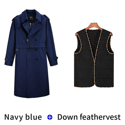 Super long windbreaker down liner  weatherproof men's trench coat British trend black trench coat men's casual coat