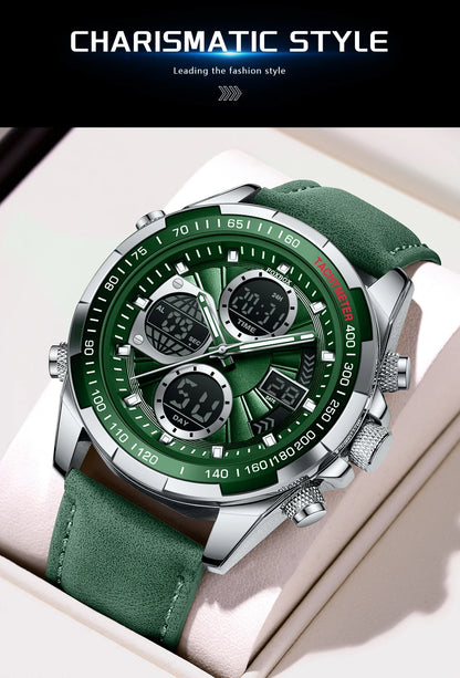 FOXBOX - Reloj de lujo para hombre, de marca superior, con alarma LED, de cuarzo, de cuero, resistente al agua, luminoso