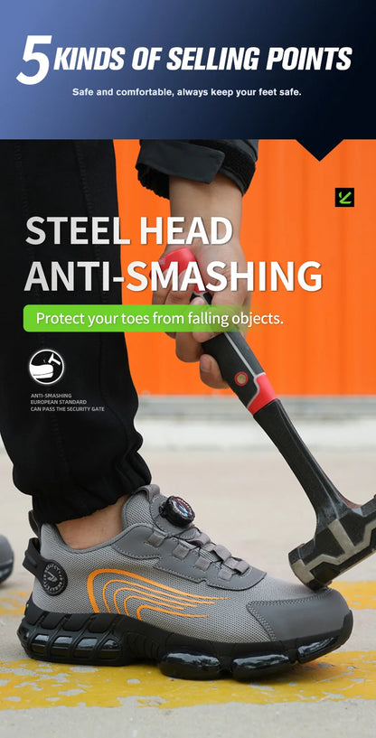 Summer Work Safety Protection Shoes Air Cushion Breathable Safety Shoes Anti-stabbing -smash Lightweight Sports Shoes For Men