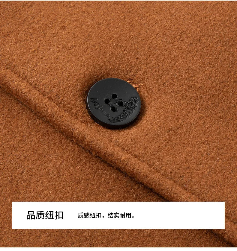 Autumn Winter Men's Wool Trench Coat Fashion Hooded Warm Long Woollen Coats Business Casual Turn Down Collar Woolen Blend Men