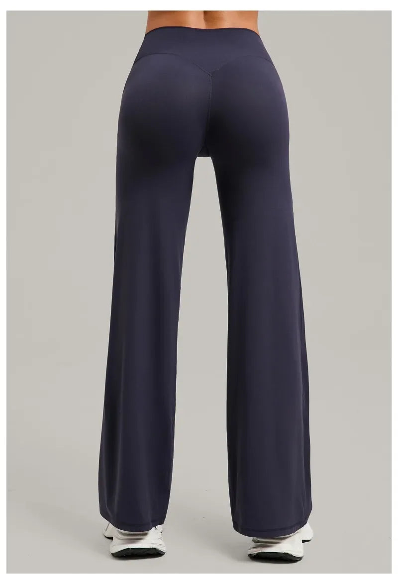Pantalones de yoga rectos de pierna ancha para mujer, nuevos pantalones de pilates, pantalones deportivos ajustados que realzan la cadera, pantalones casuales para correr al aire libre, pantalones de fitness.