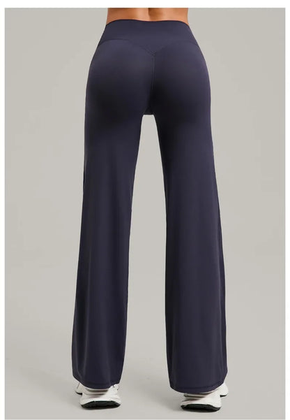 Pantalones de yoga rectos de pierna ancha para mujer, nuevos pantalones de pilates, pantalones deportivos ajustados que realzan la cadera, pantalones casuales para correr al aire libre, pantalones de fitness.