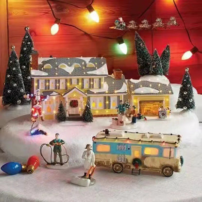 Adorno navideño de resina único hecho a mano para casa pequeña con luces LED para tu hogar y jardín festivos.