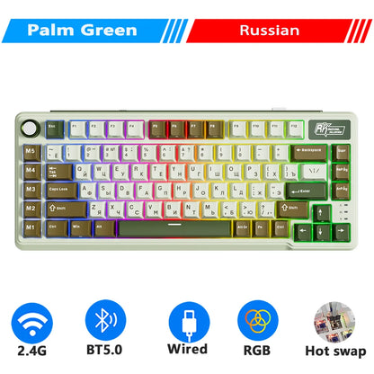 RK ROYAL KLUDGE L75 Teclado mecánico personalizable con cinco teclas de acceso directo, estructura de junta, retroiluminación RGB de tres modos, teclado para gamers