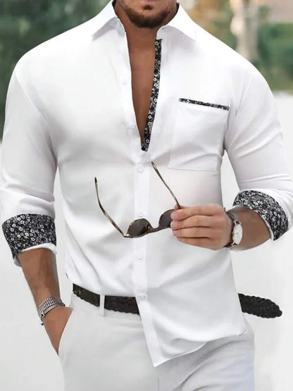 Autumn Quality Men's Long Sleeve Shirt Lapel Business Casual Pocket Shirt Style Office Shirt