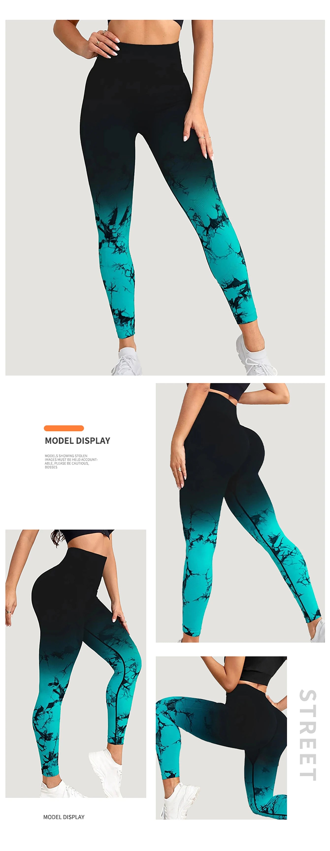 Pantalones de yoga con efecto tie-dye degradado, sin costuras, para mujer, para correr y hacer deporte, cintura alta y levantamiento de cadera, ropa de fitness elástica ajustada.