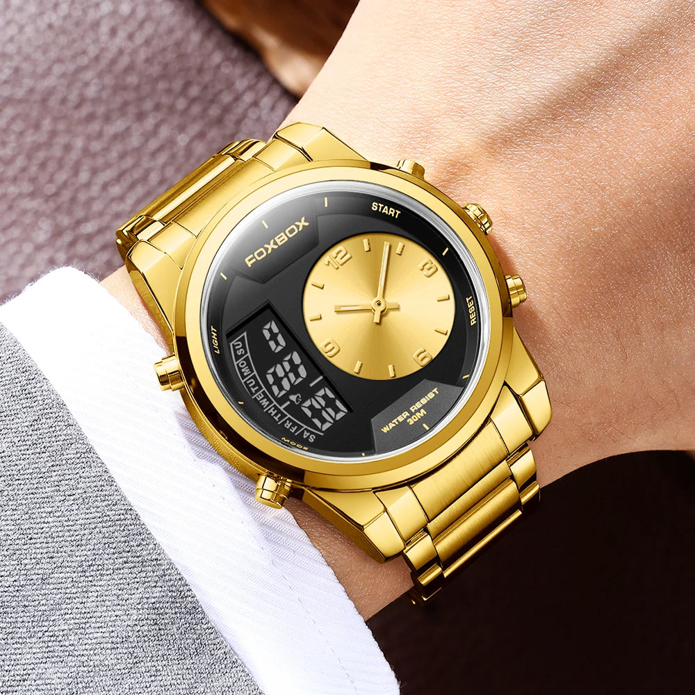 LIGE - Reloj digital de moda para hombre, deportivo, informal, resistente al agua, de cuarzo, cronógrafo de lujo, marca FOXBOX