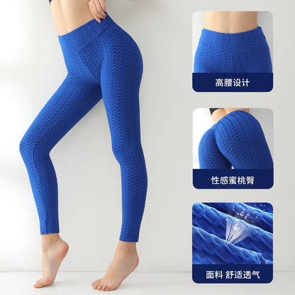 Pantalones de yoga HANRAN de cintura alta con estampado de burbujas 2025 - Leggings transpirables para entrenamiento con efecto push-up y realce de glúteos para mujer