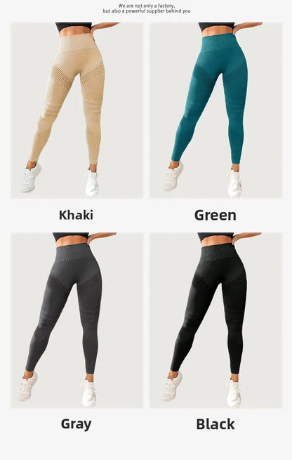 Pantalones de yoga de punto sin costuras de cintura alta para mujer, pantalones ajustados de fitness, pantalones deportivos de nueve puntos para correr, pantalones de gimnasio, realce de glúteos.