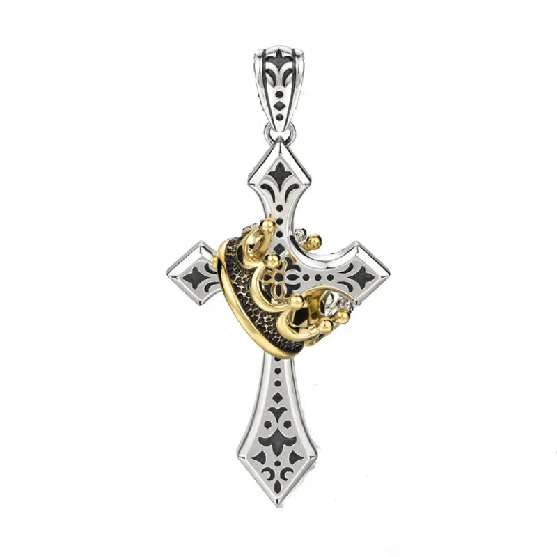 Collar con colgante de cruz y corona punk para hombre, estilo retro hip hop, de cobre, para parejas, cadena de suéter, accesorios de joyería, regalo festivo.