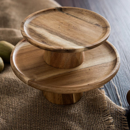 KEMORELA - Plato de madera alto para tartas, bandejas creativas para servir comida, bandeja de madera natural ecológica para postres, frutas y aperitivos, decoración del hogar