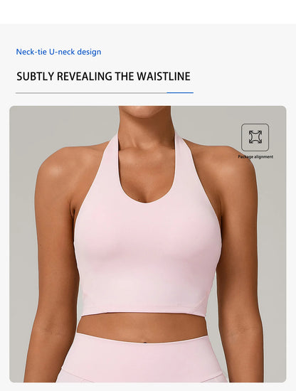 Ctenkevet - Conjunto de 2 piezas de sujetador halter sin espalda para mujer, ropa deportiva de secado rápido para gimnasio, conjunto deportivo femenino de dos piezas con pantalones cortos