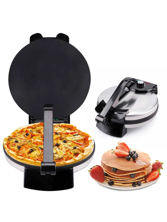 Máquina eléctrica para hacer tortillas de acero inoxidable antiadherente de 1800 W con prensa para tortillas de doble cara.