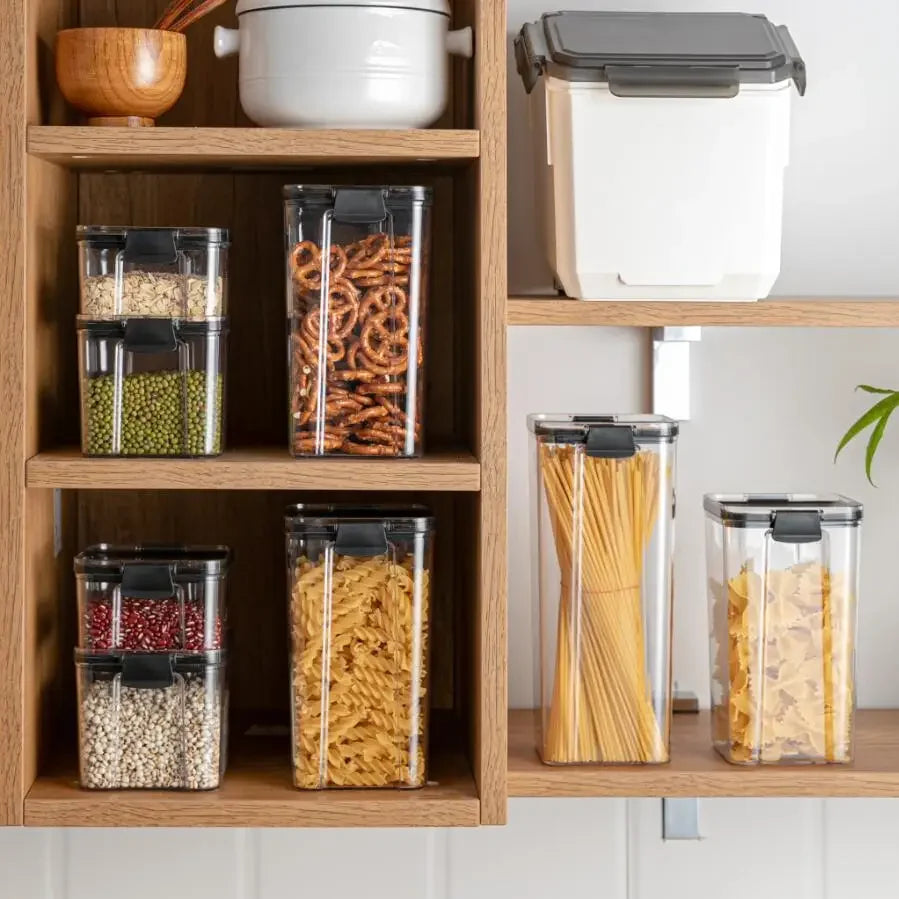 Juego de contenedores de alimentos para mascotas, caja de almacenamiento de 460-1800 ml, transparente, apilable, para cocina, seco, para espaguetis y fideos, recipientes sellados.