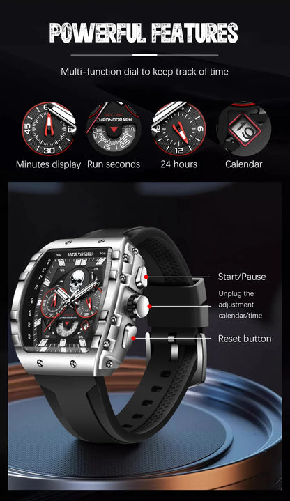 LIGE - Reloj de pulsera para hombre, de silicona, resistente al agua, estilo militar, deportivo, cuadrado, de cuarzo, cronógrafo, Masculino