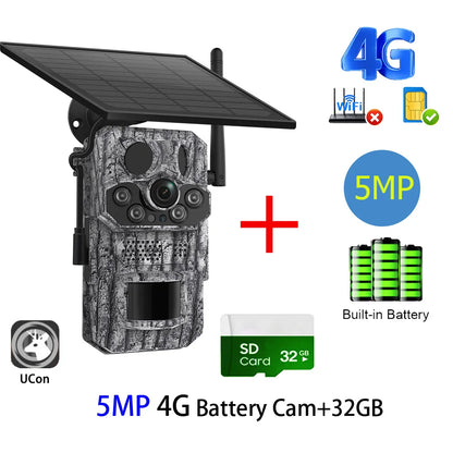 Cámara INQMEGA4G 2K 5MP con sensor de movimiento PIR, temporizador de disparo, visión nocturna, IP66, ideal para caza, senderismo, fauna silvestre, con batería y carga solar.
