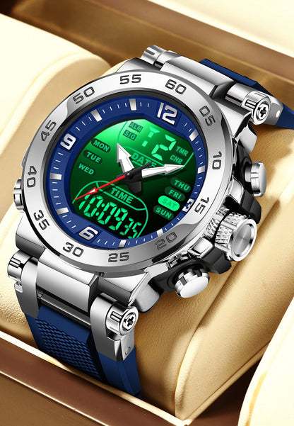 Relojes FOXBOX para hombre, marca superior, reloj de pulsera analógico digital de cuarzo de lujo para hombre, reloj luminoso con pantalla de doble horario resistente al agua para hombre