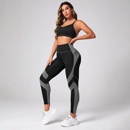 Leggings de yoga de cintura alta con bloques de color para mujer, leggings de entrenamiento con control de abdomen para mujer