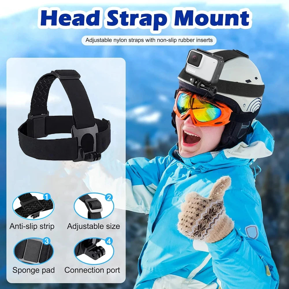 Kit de cámara de acción todo en uno de 6 piezas con correa para la cabeza y correa para el pecho, ajustable para GoPro, teléfono, Osmo, estabilidad mejorada y versatilidad.