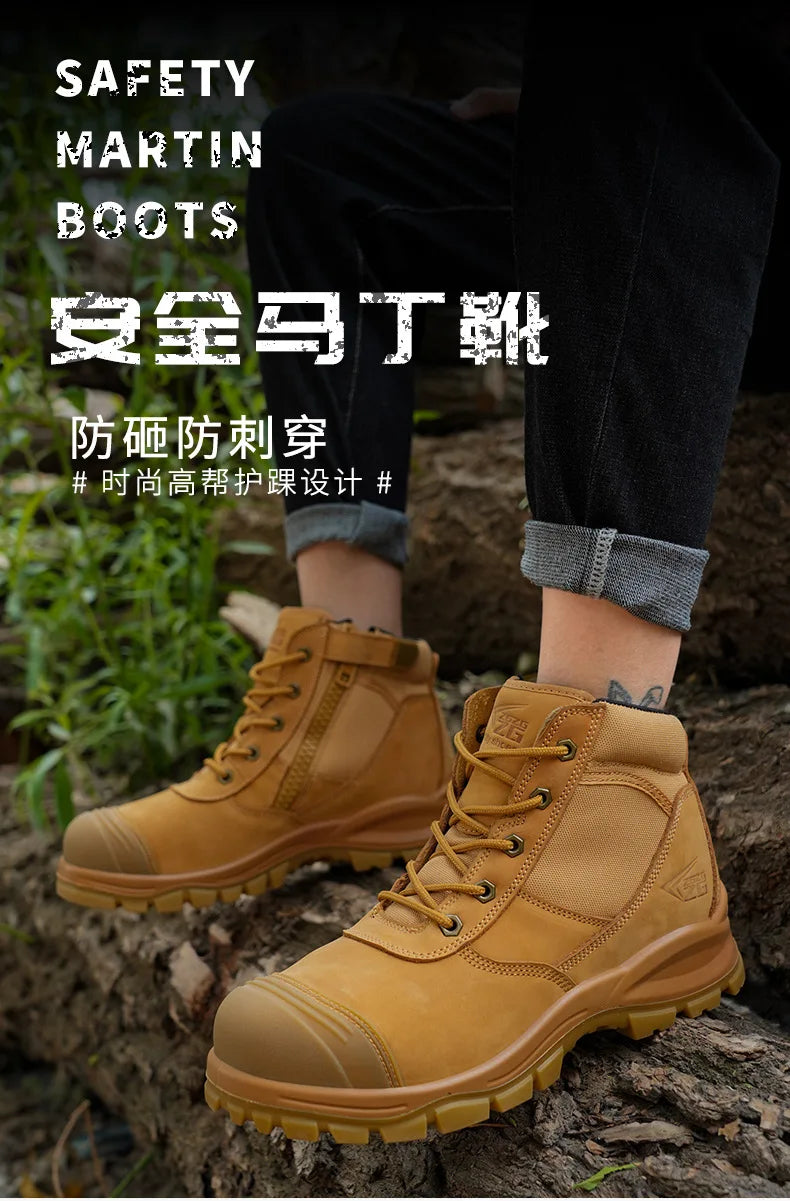 ROCKROOSTER Zapatos de senderismo para hombre, botas de caza impermeables, zapatos de seguridad de cuero, botines tácticos, zapatos de trabajo, zapatillas deportivas con punta de acero