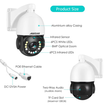 Cámara IP 4K PTZ con zoom óptico 30x, detección de vehículos, visión nocturna a color, PoE, seguridad, videovigilancia CCTV, compatible con Hikvision.
