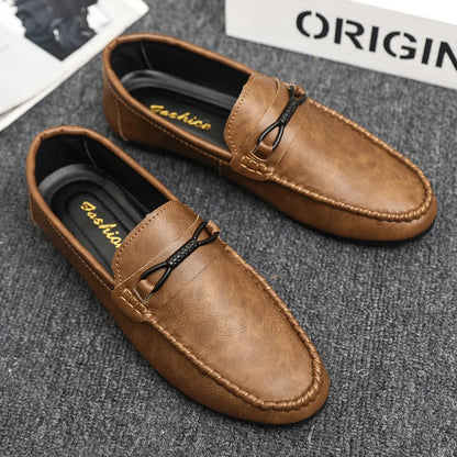 Zapatos casuales para hombre, de piel sintética, de marca de lujo, mocasines para hombre, transpirables, sin cordones, negros, para conducir